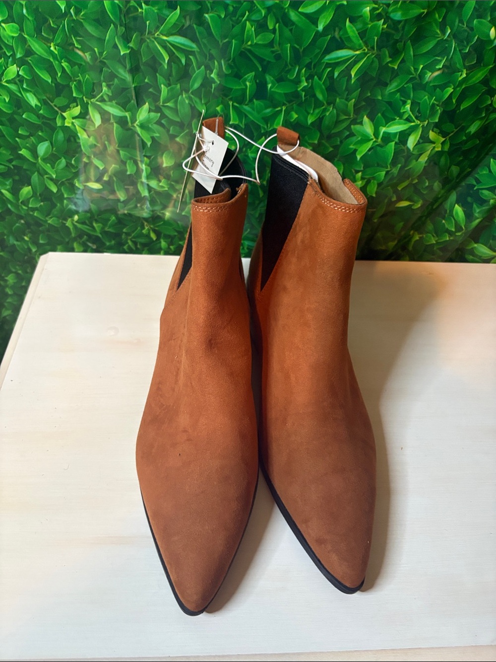 a new day Tan Suede Pointed Chelsea Ankle Boots